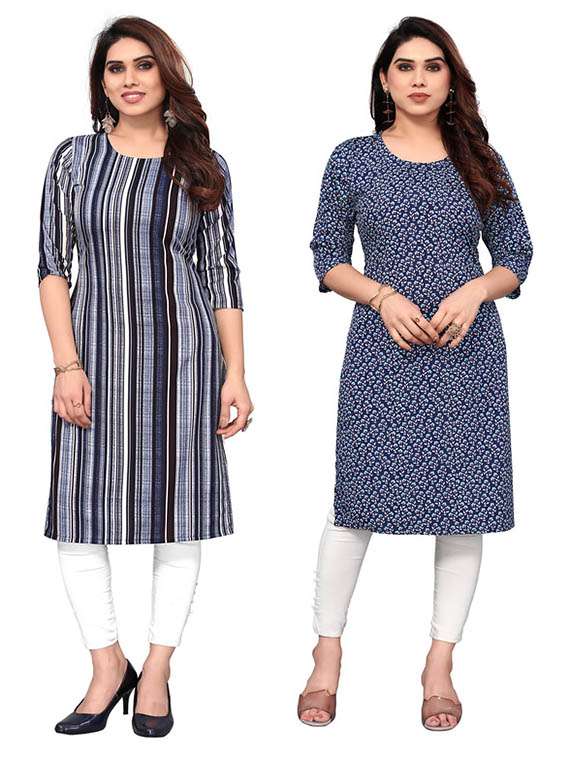 women pack of 2 printed three quarter sleeve straight kurta