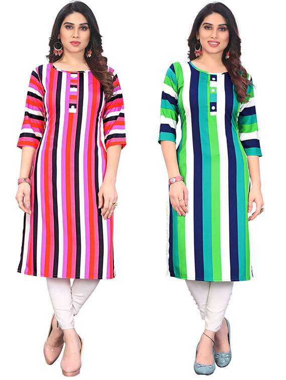 women pack of 2 printed straight kurta