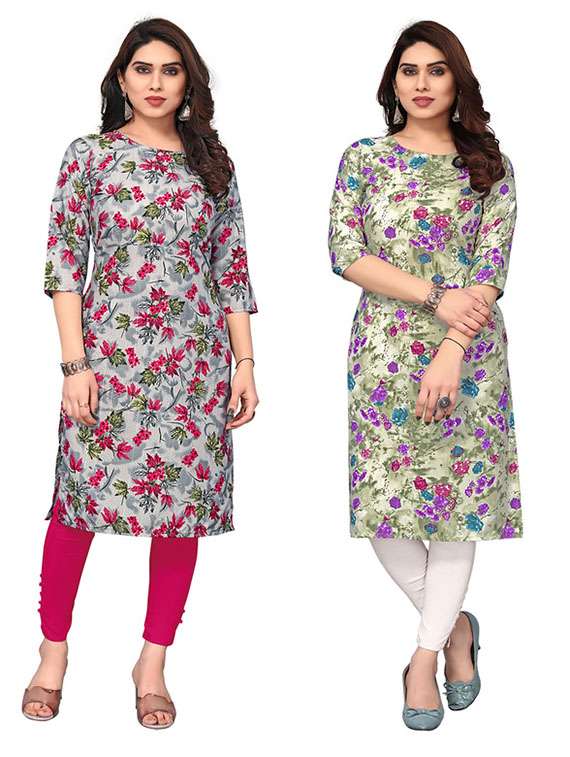 women pack of 2 printed straight kurta