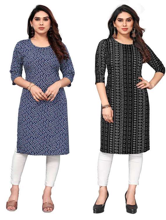women pack of 2 printed straight kurta