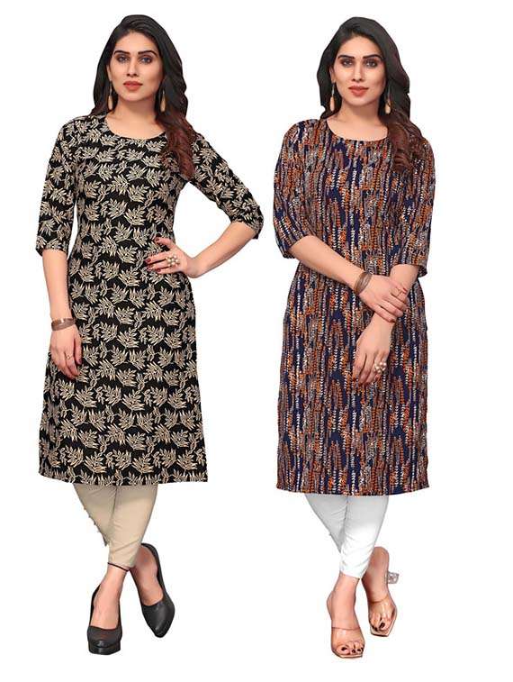 women pack of 2 printed straight kurta