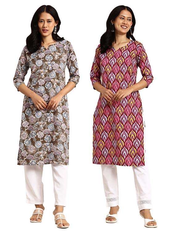 women pack of 2 printed straight kurta