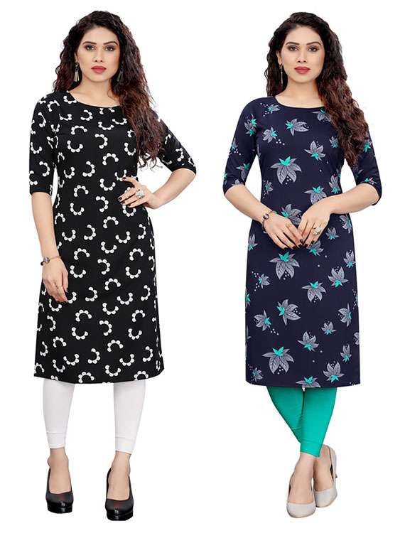 women pack of 2 printed three quarter sleeve straight kurta