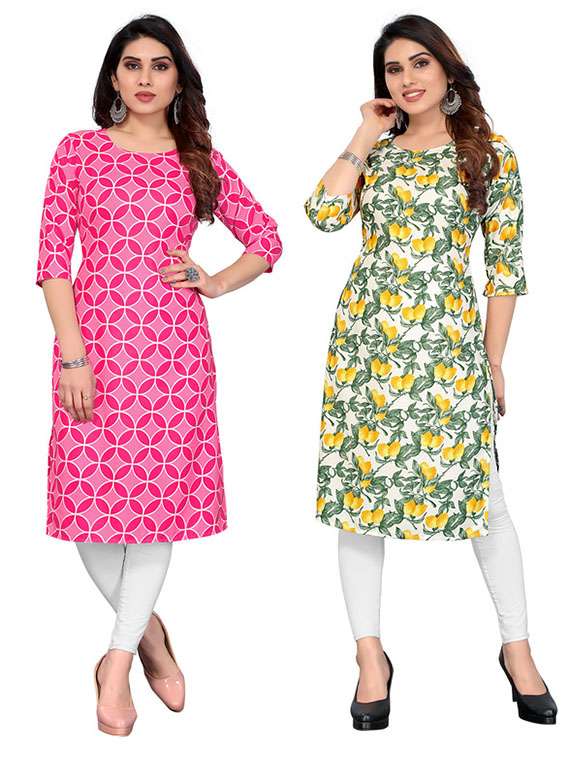 women pack of 2 printed three quarter sleeve straight kurta