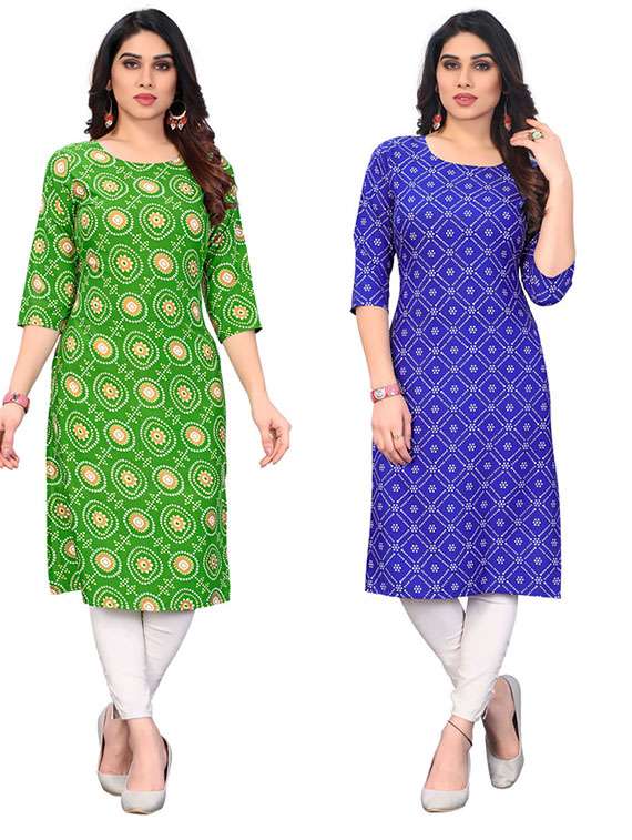 women pack of 2 printed three quarter sleeve straight kurta