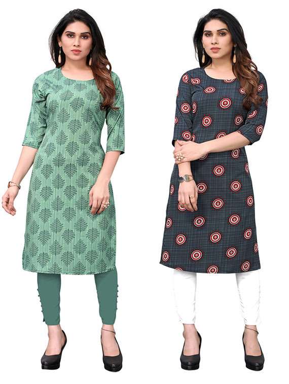 women pack of 2 printed straight kurta