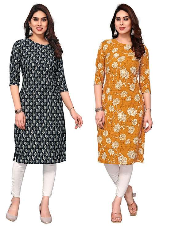 women pack of 2 printed straight kurta