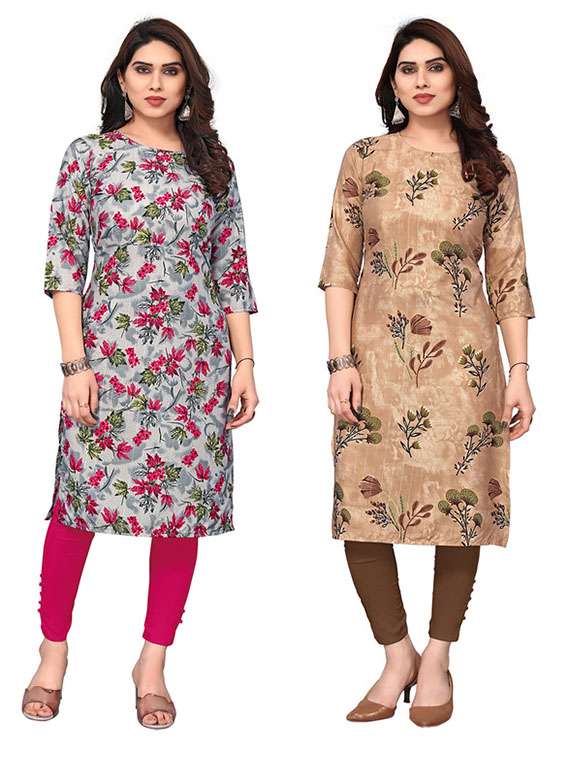 women pack of 2 printed straight kurta