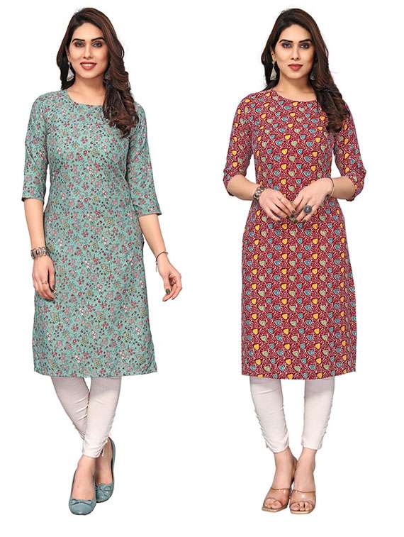 women pack of 2 printed straight kurta