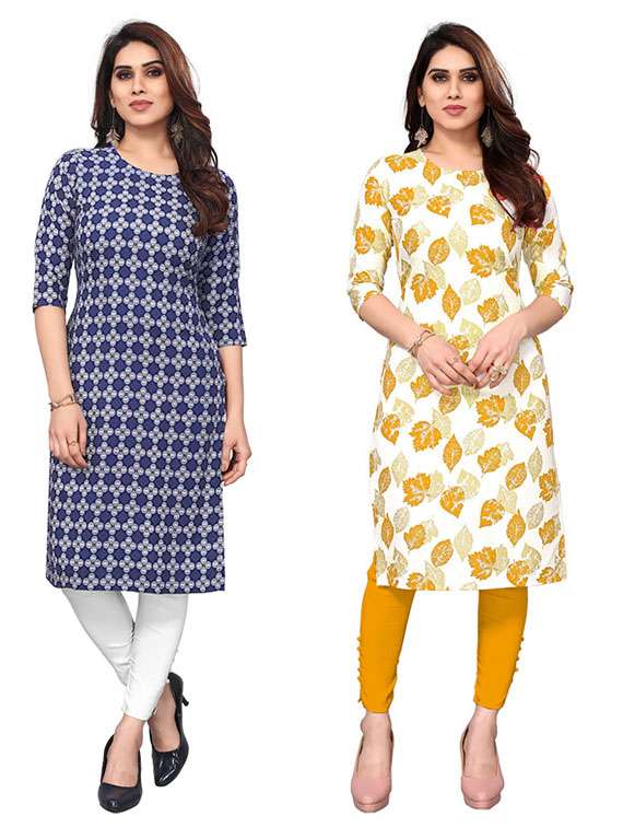 women pack of 2 printed straight kurta