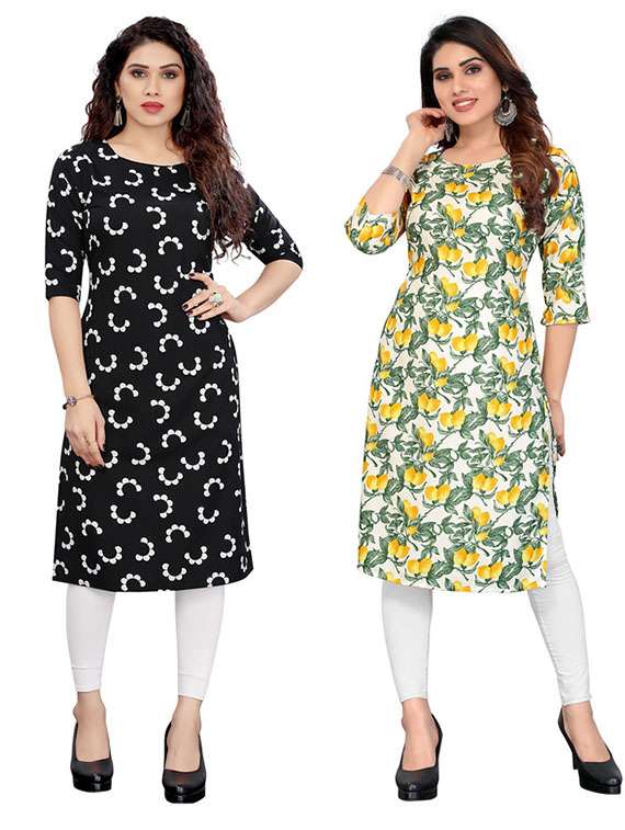 women pack of 2 printed straight kurta