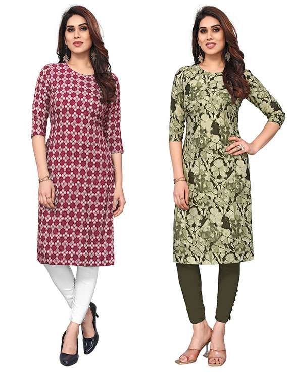women pack of 2 printed straight kurta