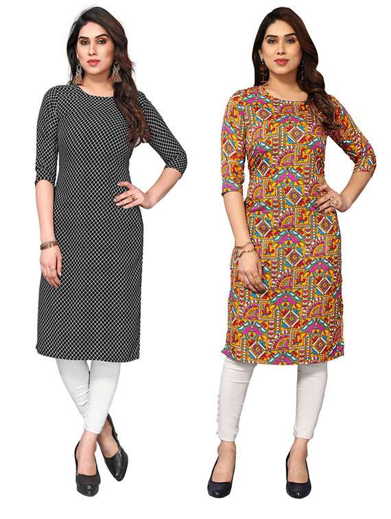 women pack of 2 printed three quarter sleeve straight kurta