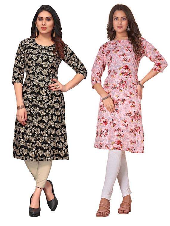 women pack of 2 printed straight kurta