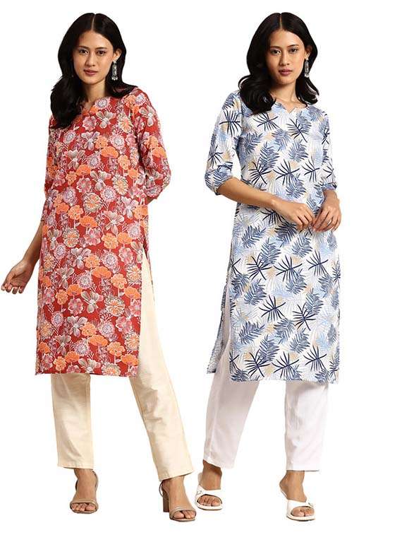 women pack of 2 printed straight kurta