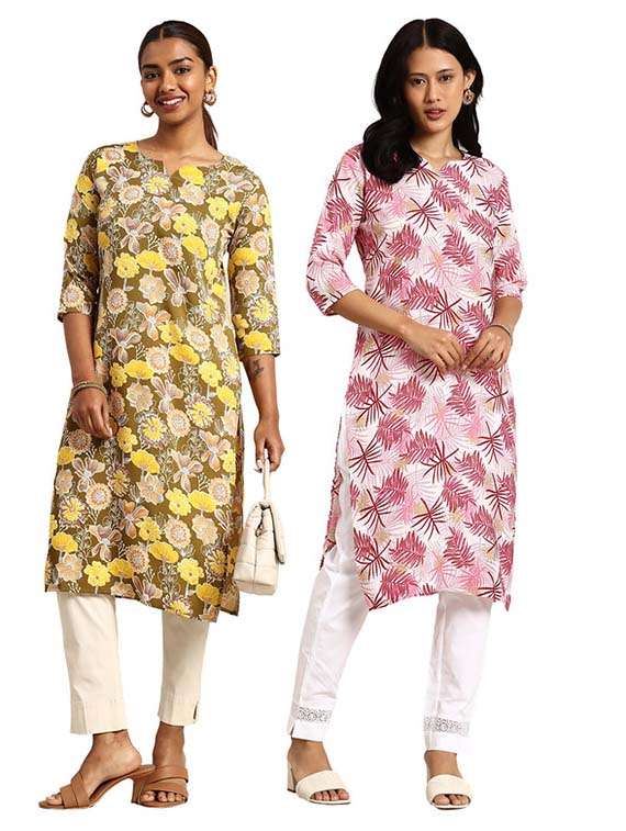 women pack of 2 printed straight kurta
