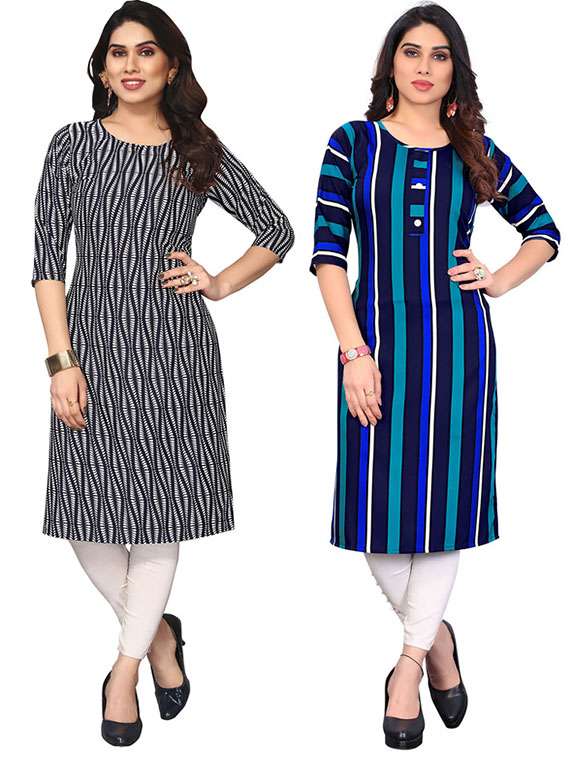 women pack of 2 printed straight kurta