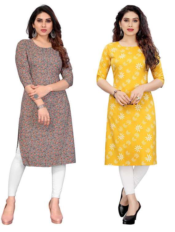 women pack of 2 printed straight kurta
