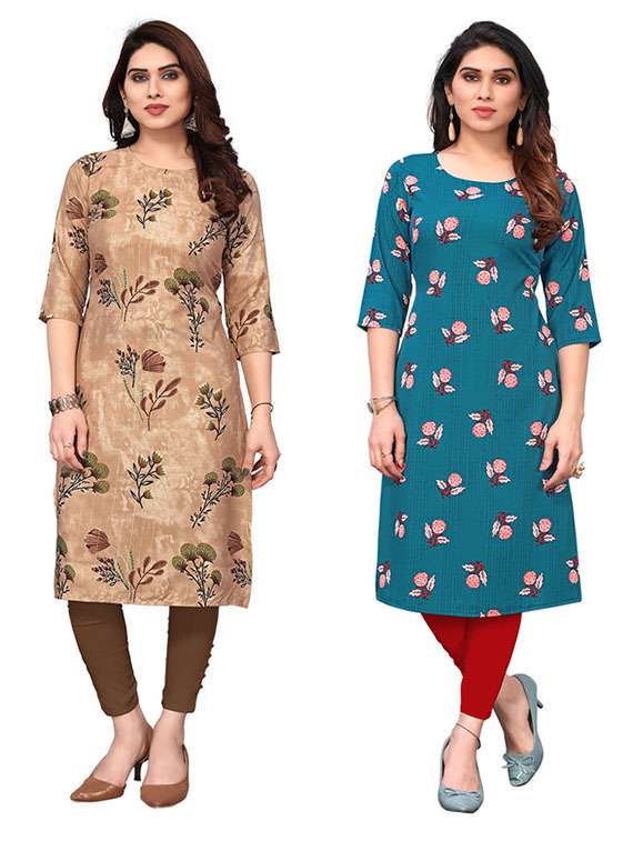 women pack of 2 printed straight kurta