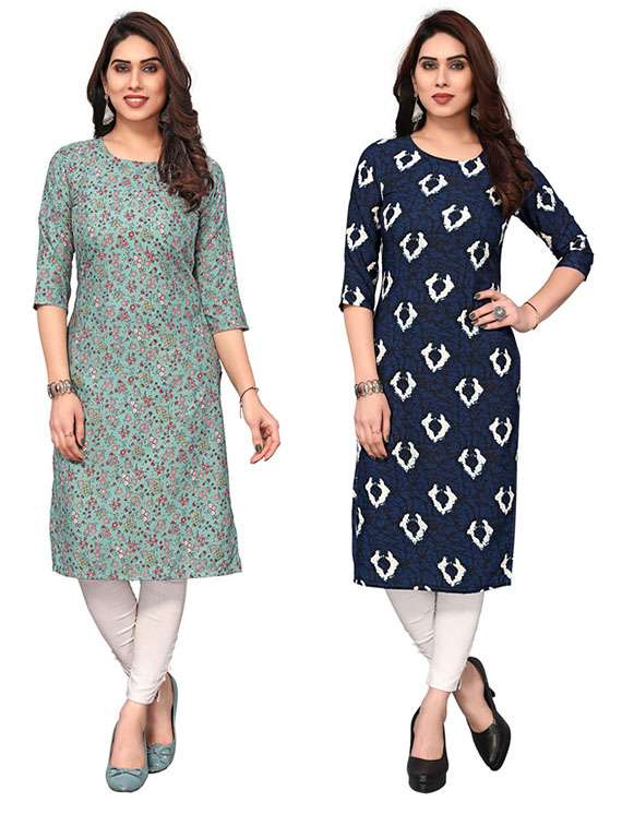 women pack of 2 printed three quarter sleeve straight kurta