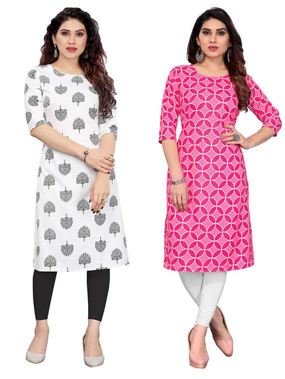 women pack of 2 printed three quarter sleeve straight kurta