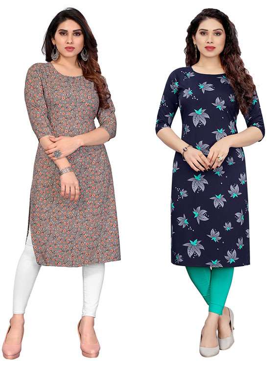 women pack of 2 printed straight kurta