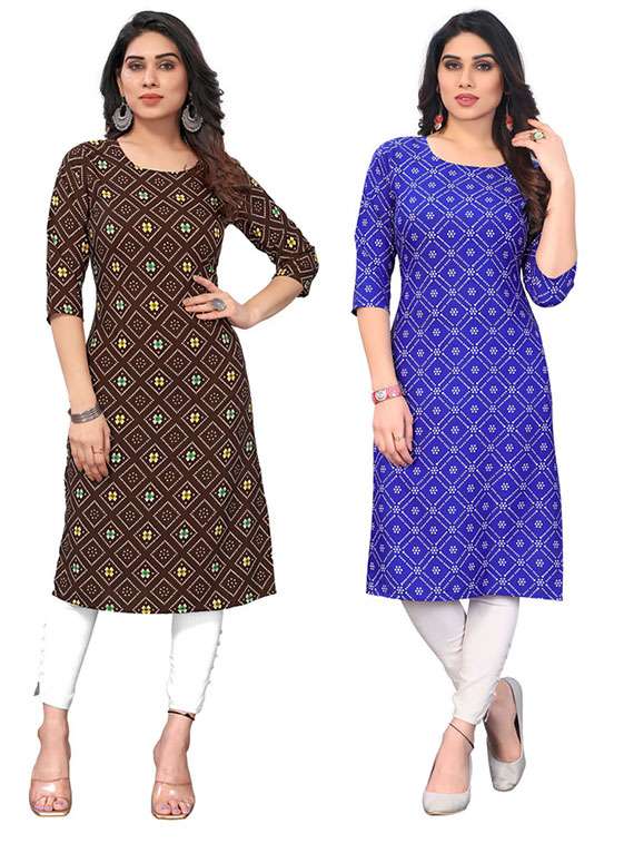 women pack of 2 printed three quarter sleeve straight kurta