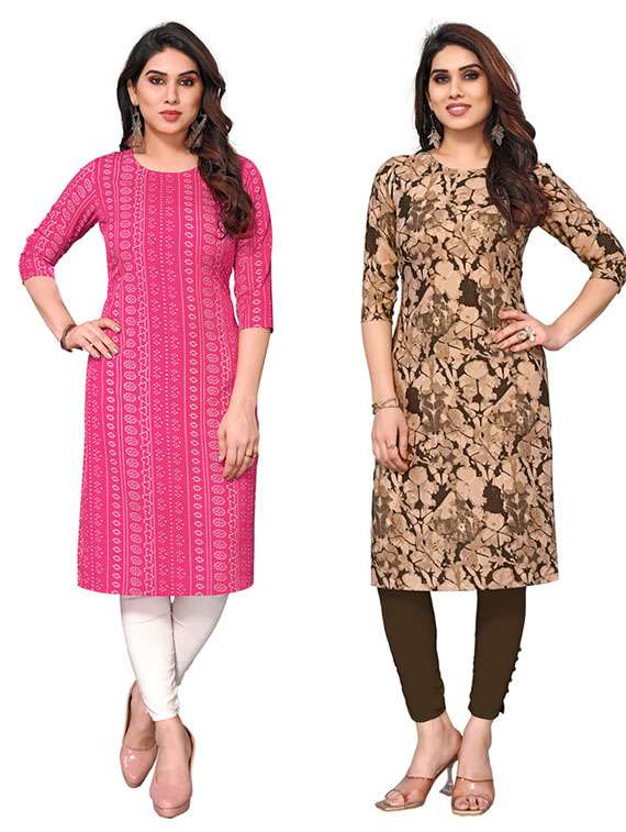 women pack of 2 printed straight kurta