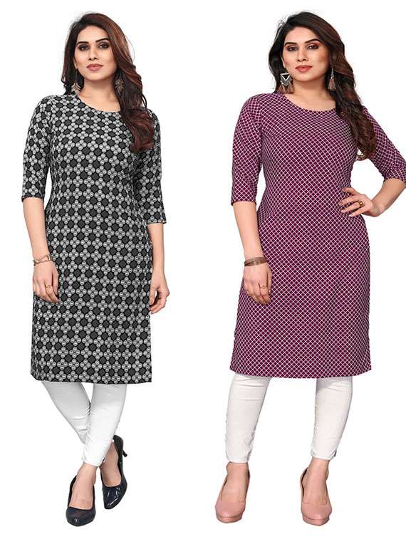 women pack of 2 printed straight kurta
