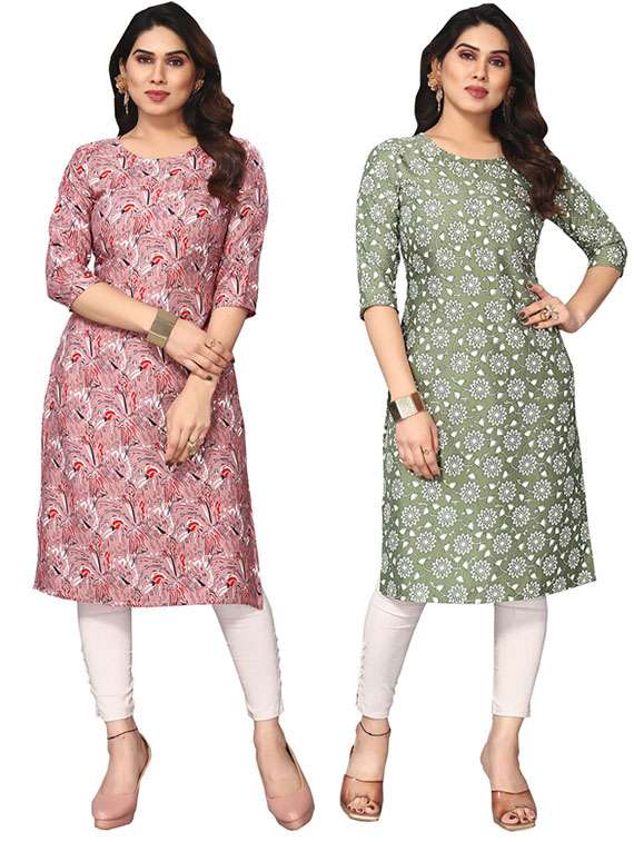 women pack of 2 printed three quarter sleeve straight kurta