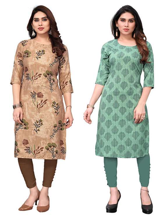 women pack of 4 printed three quarter sleeve straight kurta