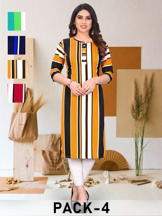 women pack of 4 printed straight kurta