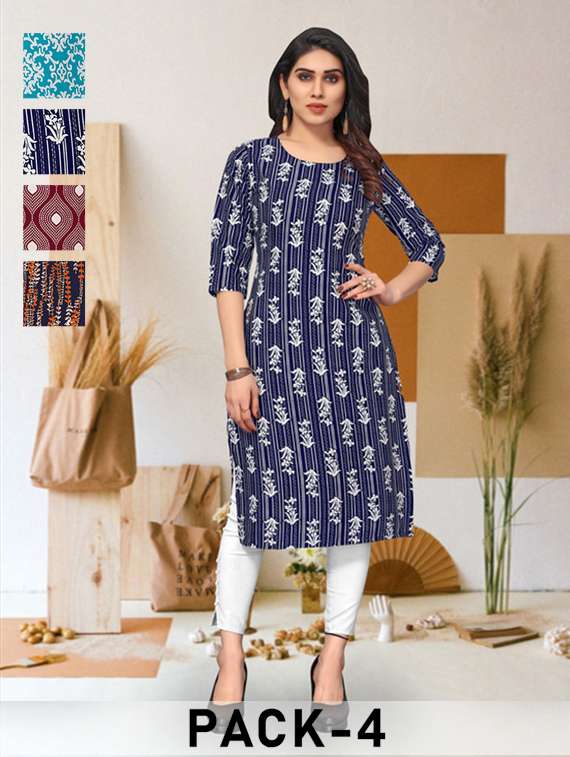 women pack of 4 printed straight kurta
