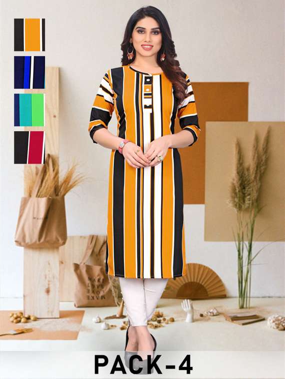 women pack of 4 printed straight kurta