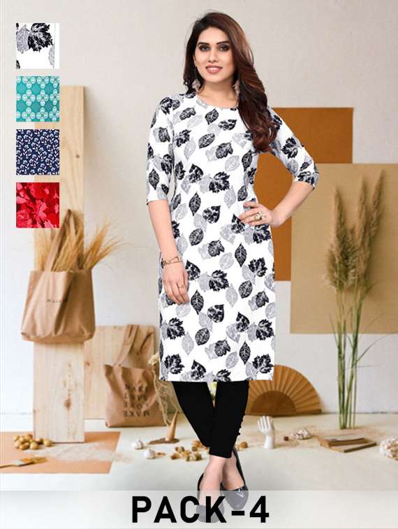 women pack of 4 printed straight kurta