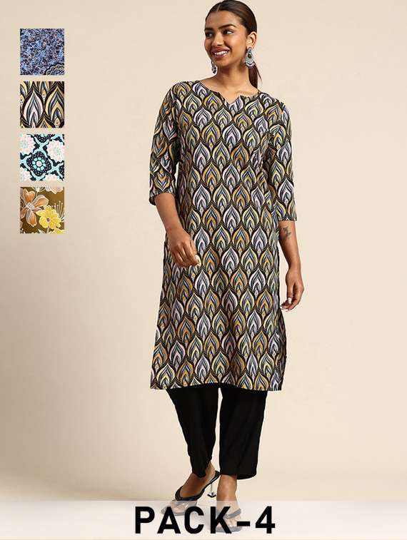 women pack of 4 printed straight kurta
