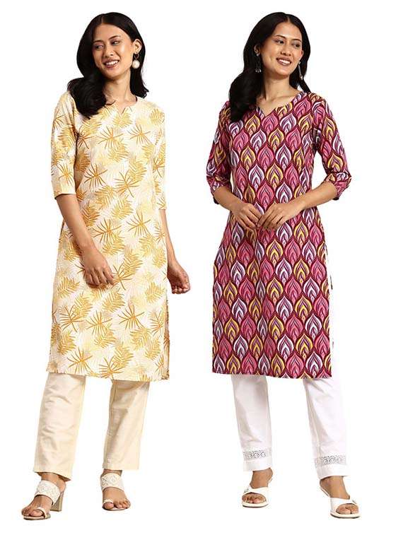 women pack of 2 printed straight kurta