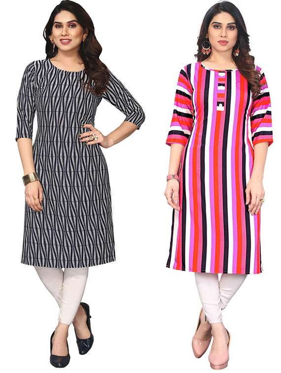 women pack of 2 printed straight kurta