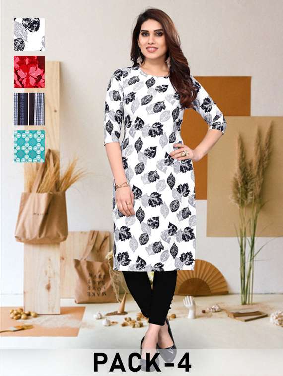 women pack of 4 printed straight kurta