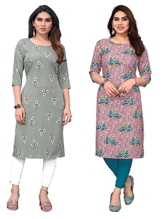 women pack of 2 printed straight kurta
