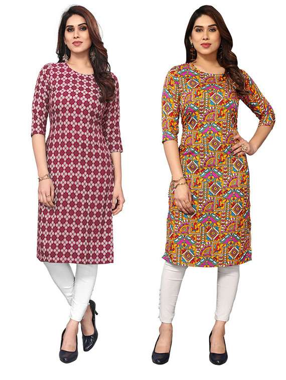women pack of 2 printed three quarter sleeve straight kurta