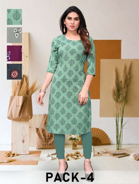 women pack of 4 printed three quarter sleeve straight kurta
