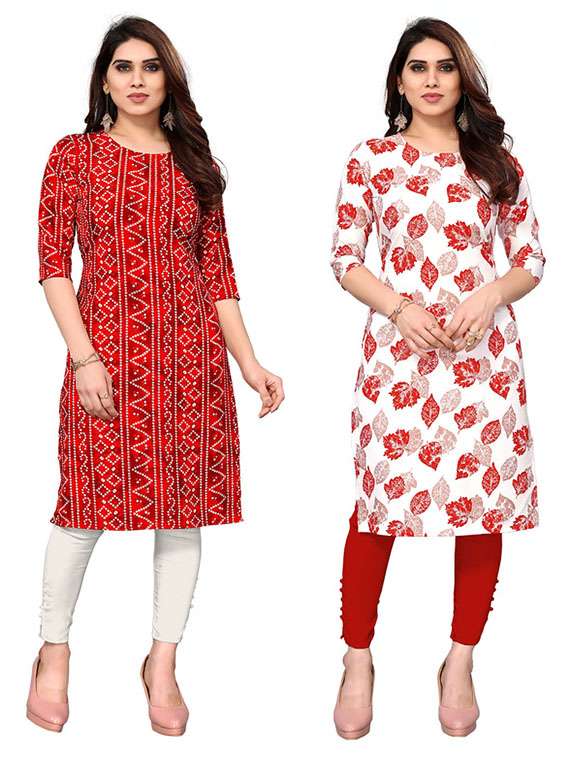 women pack of 2 printed three quarter sleeve straight kurta