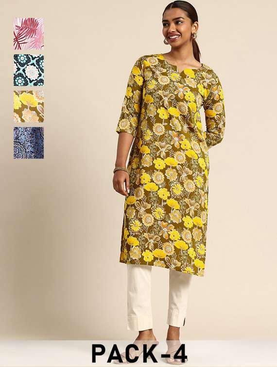 women pack of 4 printed straight kurta