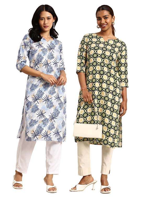 women pack of 2 printed straight kurta