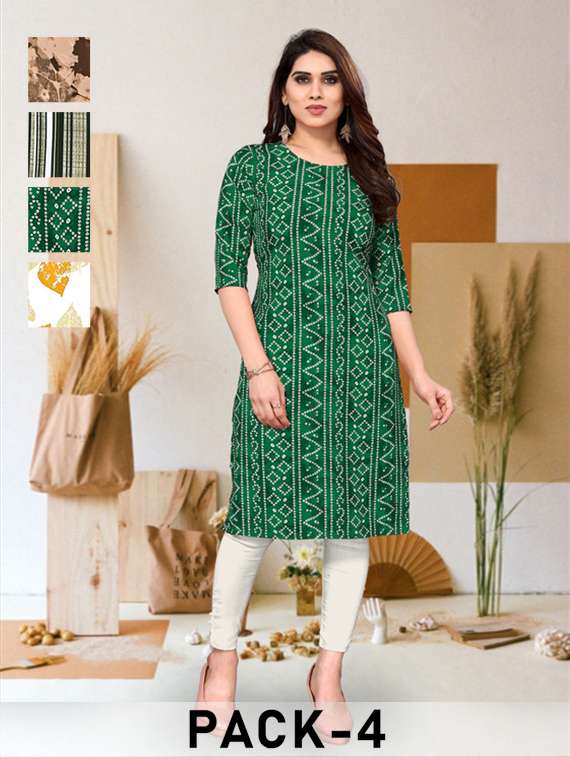 women pack of 4 printed straight kurta