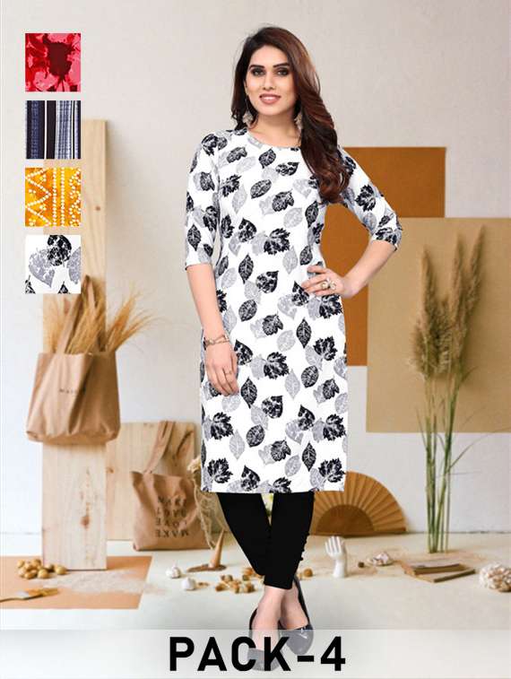 women pack of 4 printed three quarter sleeve straight kurta