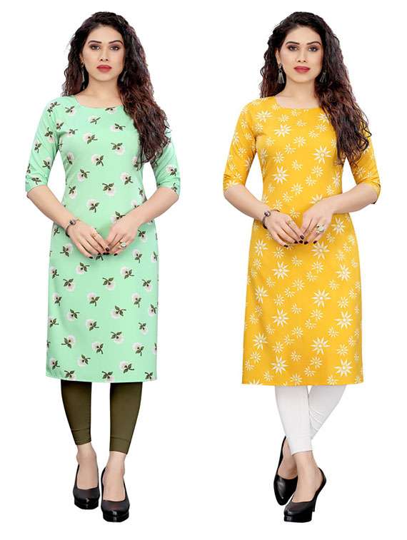 women pack of 2 printed straight kurta