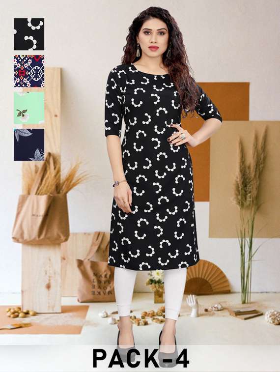 women pack of 4 printed straight kurta