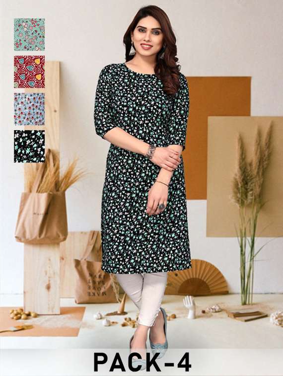 women pack of 4 printed three quarter sleeve straight kurta